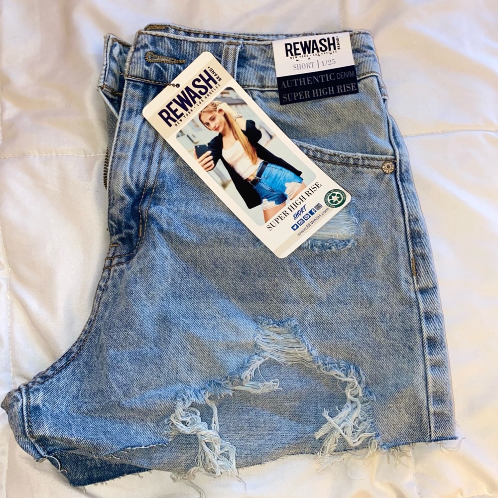 Rewash Ripped High Rise Jean Shorts